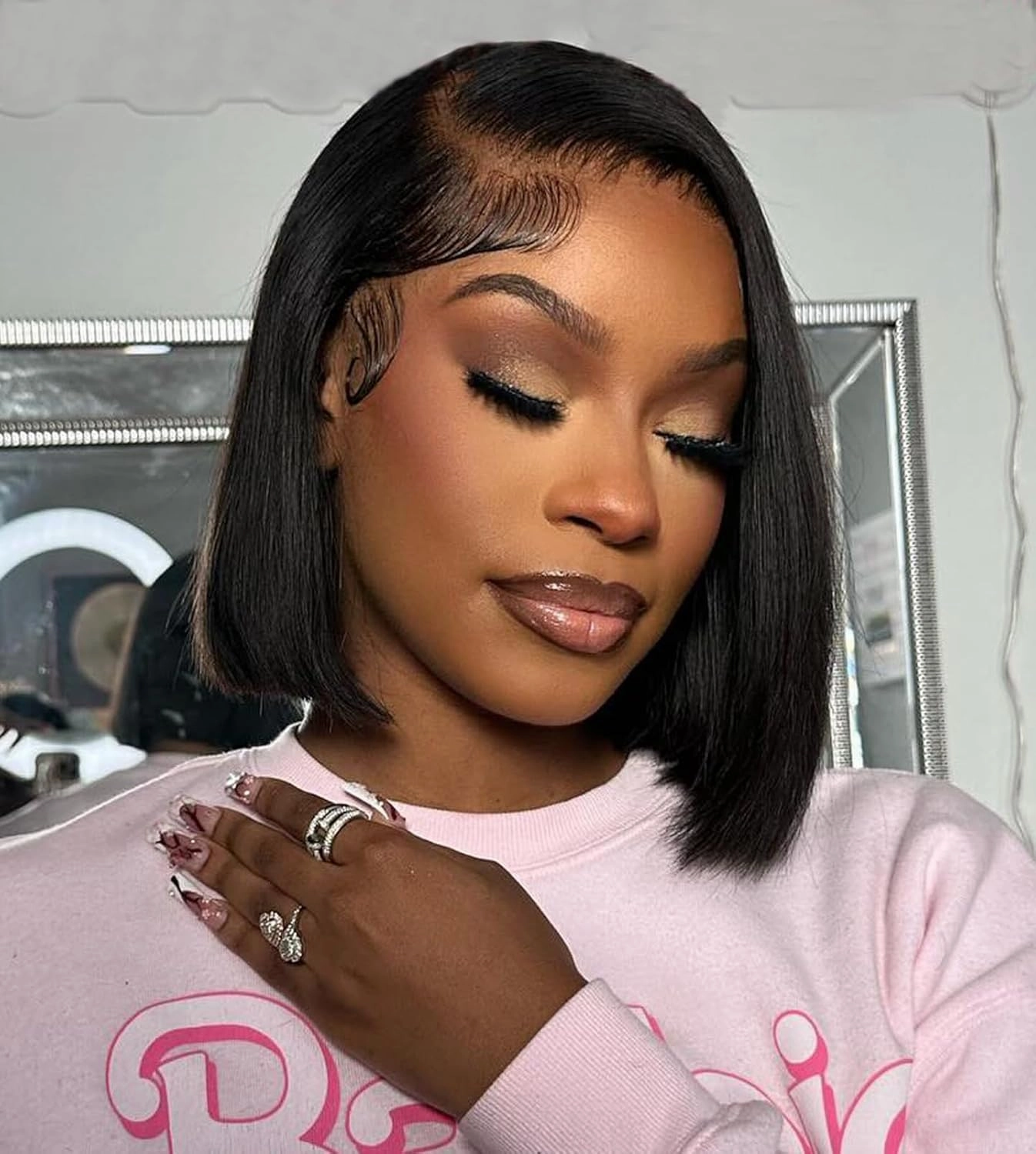 BEEOS Ultra-fitted 13x6 SKINLIKE Real HD Lace Front Wig, 180% Density Short Straight Bob Wig Top Swiss Invisible Lace with Pre Plucked Clean Hairline Bleached Knots 12 Inch