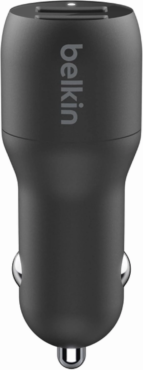 Belkin 24-Watt Dual USB Car Charger - 2 12W USB-A Ports with Lightning Cable - Fast Charging for Apple iPhone, Samsung Galaxy, AirPods, & More - USB-C Charger