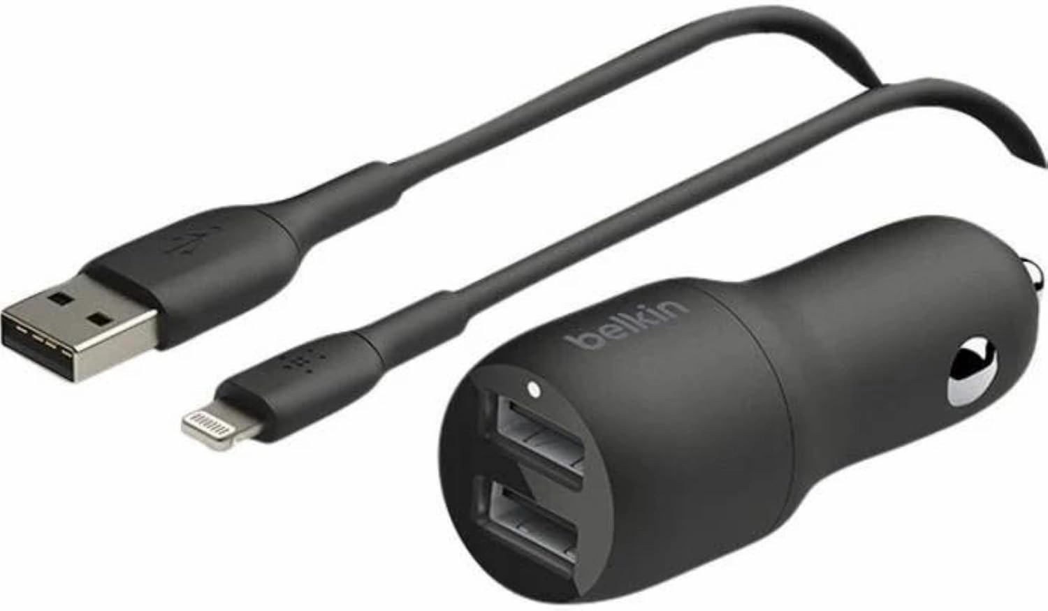 Belkin 24-Watt Dual USB Car Charger - 2 12W USB-A Ports with Lightning Cable - Fast Charging for Apple iPhone, Samsung Galaxy, AirPods, & More - USB-C Charger