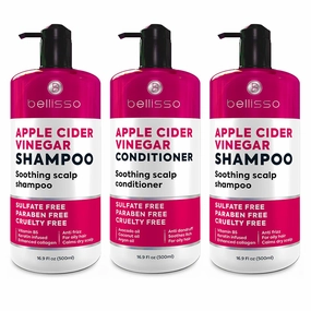 BELLISSO Apple Cider Vinegar Shampoo and Conditioner Set with Natural Ingredients, Anti Dandruff, Moisturizing, Nourishing, Shine, Soothing, Paraben Free, for Women and Men