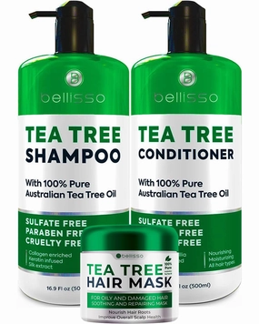 BELLISSO Tea Tree Oil Conditioner and Tea Tree Oil Shampoo and Tea Tree Oil Hair Mask