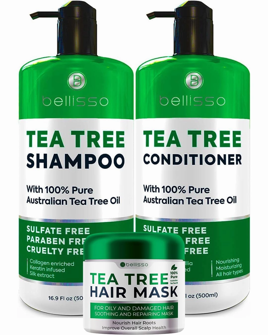 BELLISSO Tea Tree Oil Conditioner and Tea Tree Oil Shampoo and Tea Tree Oil Hair Mask