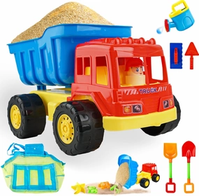 BELLOCHIDDO Beach Toys - Sandbox Toys, Toddler's Dump Construction Truck Includes Shovel, Watering Can, 4 Sand Molds for Kids & Toddlers, Sand Buckets Shovels for Kids, Beach Toy Set