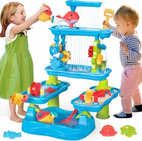 BELLOCHIDDO Water Table for Kids Ages 4-8 - 5-Tier Rain Shower Splash Sand Table Toy - Summer Outdoor Pool Backyard Garden Sensory Activity Set - Outside Play Toys for Toddler Boy Girl Age 3 4 5 6 7 8