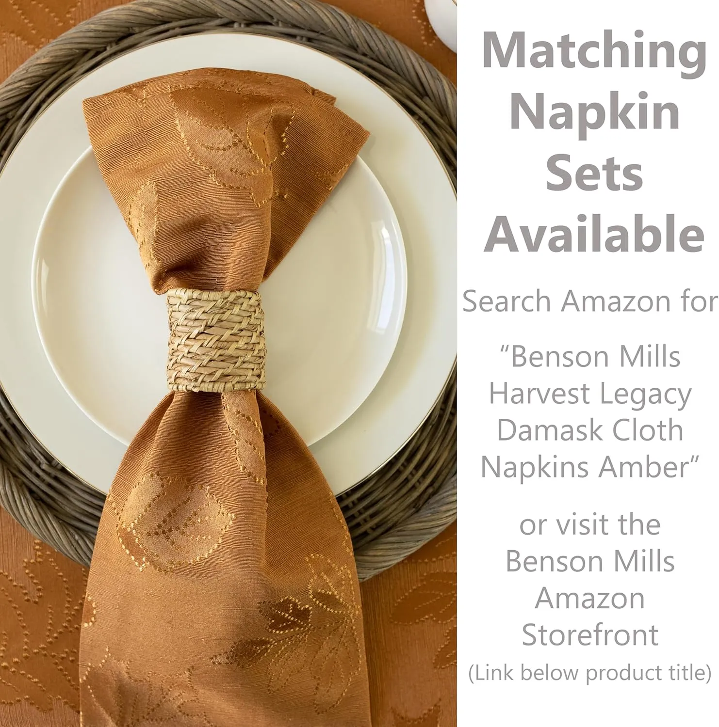Benson Mills Harvest Legacy Damask Fabric Table Cloth Fall, Harvest, and Thanksgiving Tablecloth (Amber-Bronze, 60" x 120" Rectangular)