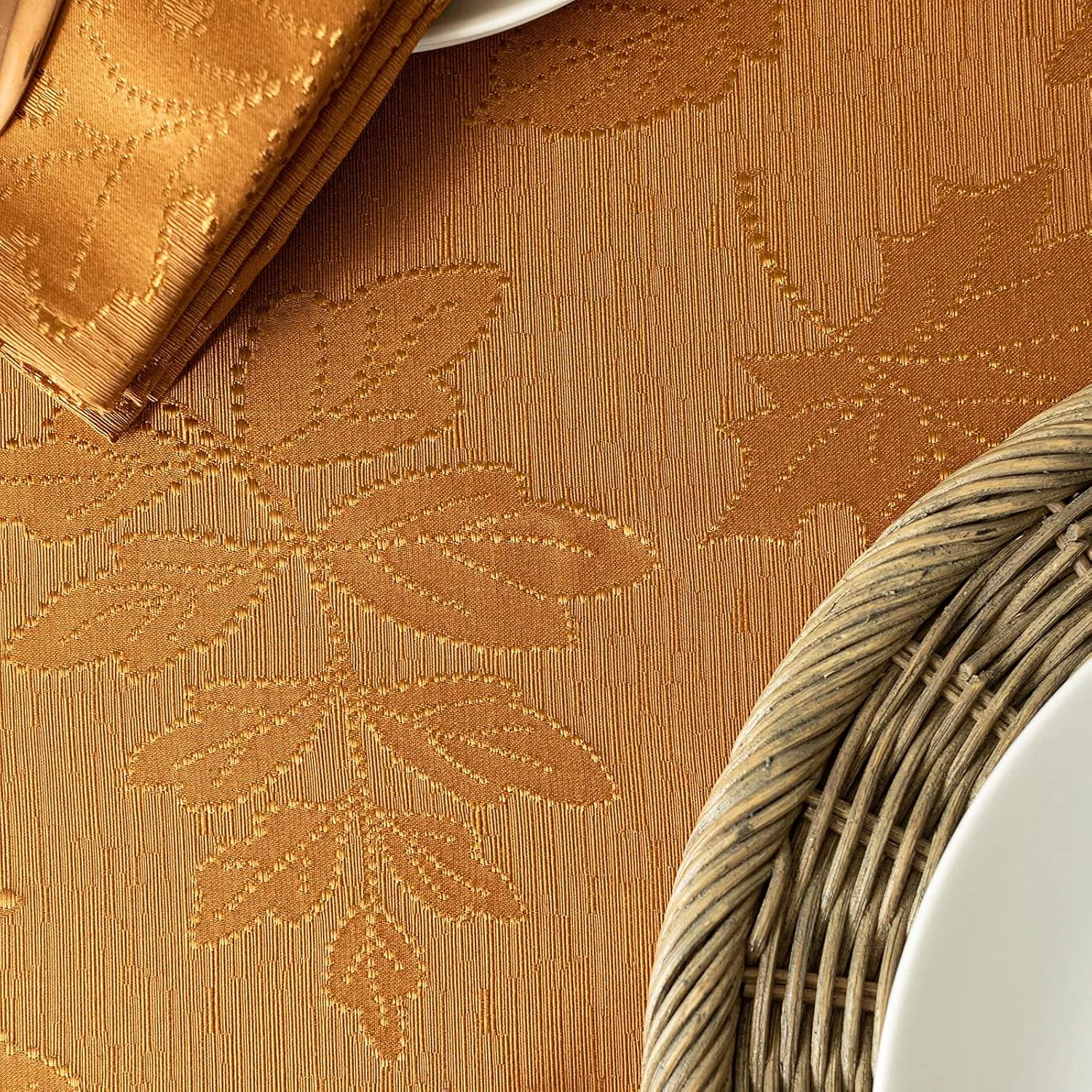 Benson Mills Harvest Legacy Damask Fabric Table Cloth Fall, Harvest, and Thanksgiving Tablecloth (Amber-Bronze, 60" x 120" Rectangular)