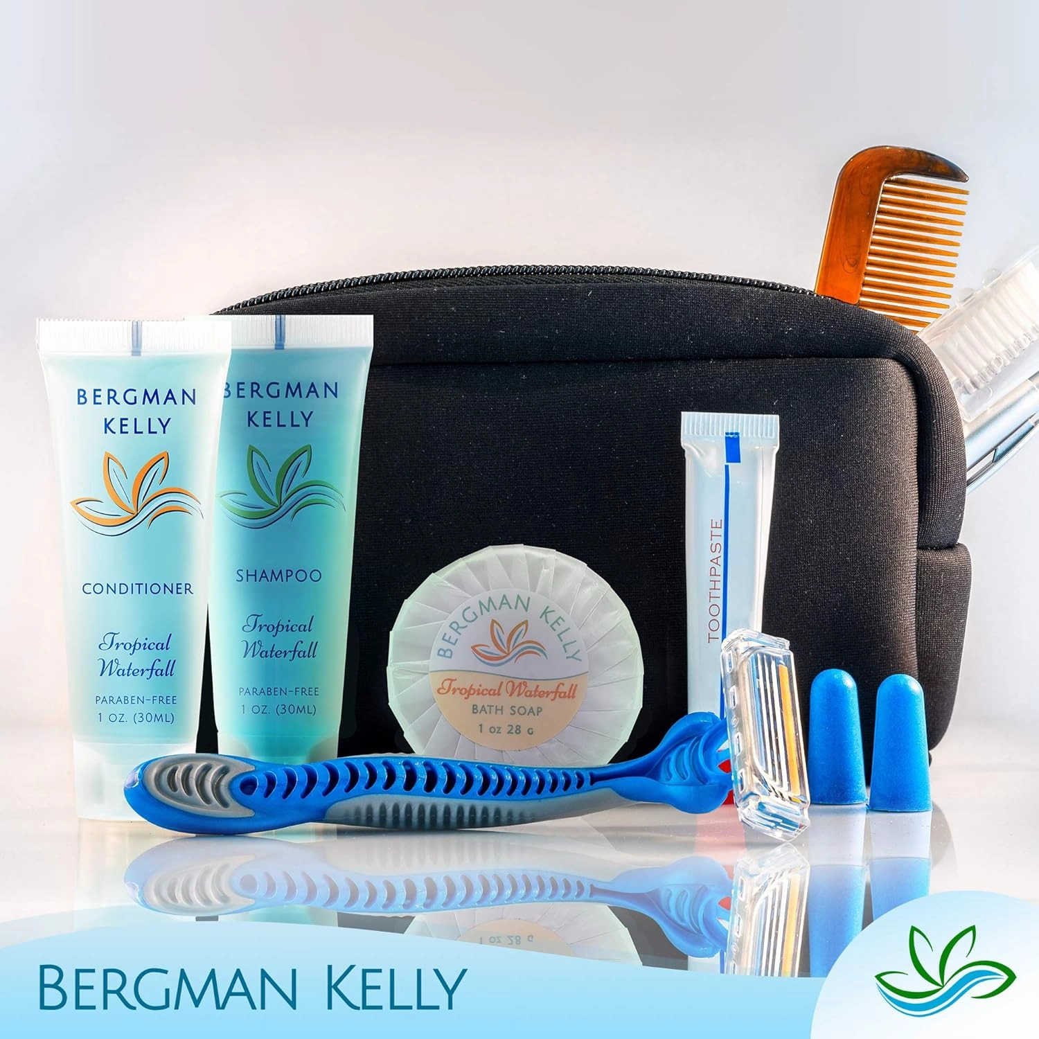 BERGMAN KELLY Travel Size Body Wash (1 fl oz, 200 PK, Tropical Waterfall), Delight Your Guests with an Invigorating and Refreshing Hotel Body Wash, Mini and Small Size Guest Hotel Toiletries in Bulk