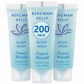 BERGMAN KELLY Travel Size Body Wash (1 fl oz, 200 PK, Tropical Waterfall), Delight Your Guests with an Invigorating and Refreshing Hotel Body Wash, Mini and Small Size Guest Hotel Toiletries in Bulk