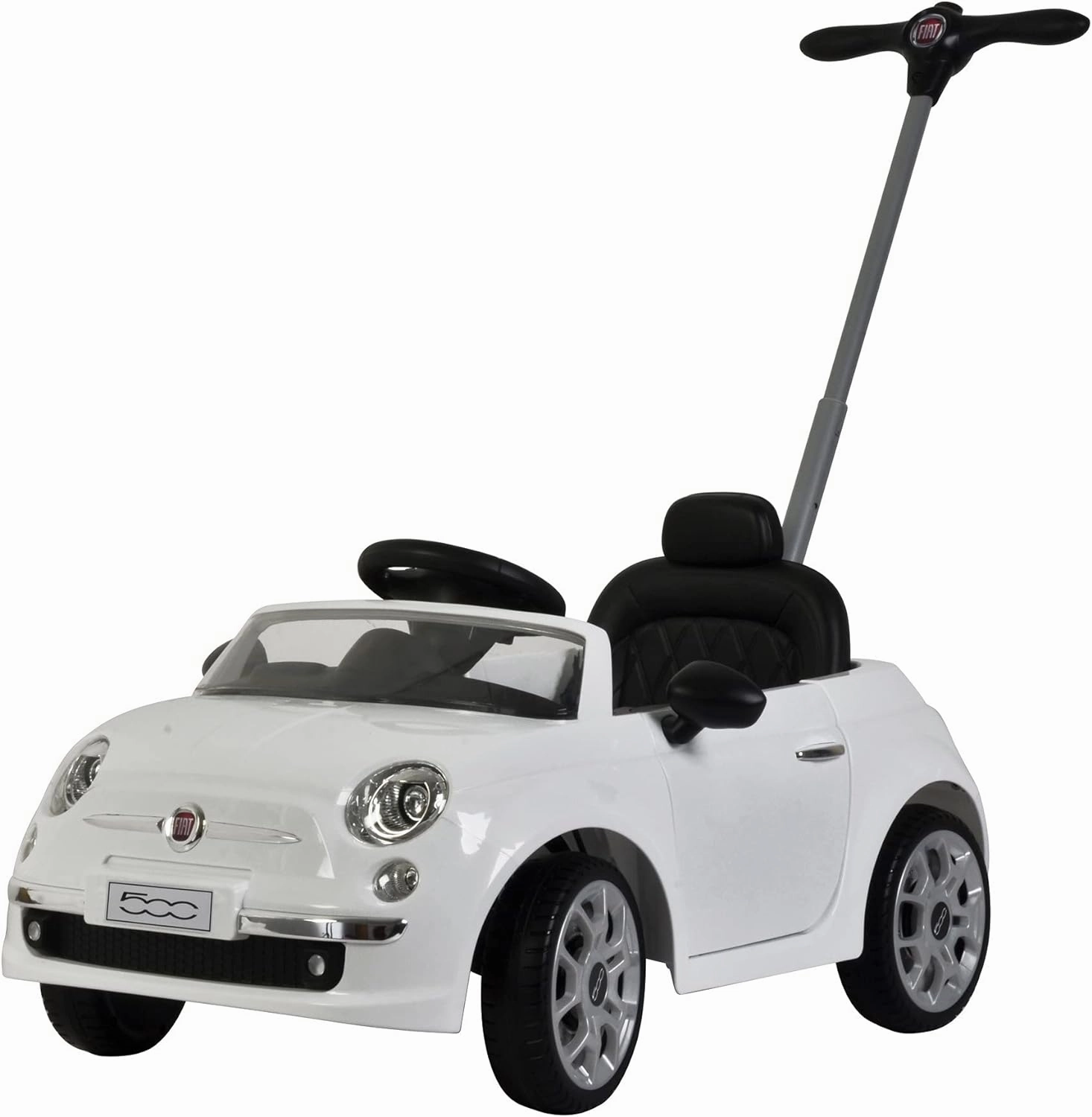 Best Ride On Cars Fiat 500 Push Car, with Stroller, Adjustable Footrest and Handle, Horn, Music, Stable Wheels, For Kids Aged 2-3 Years, 37 x 19 x 12 inches, Large, White