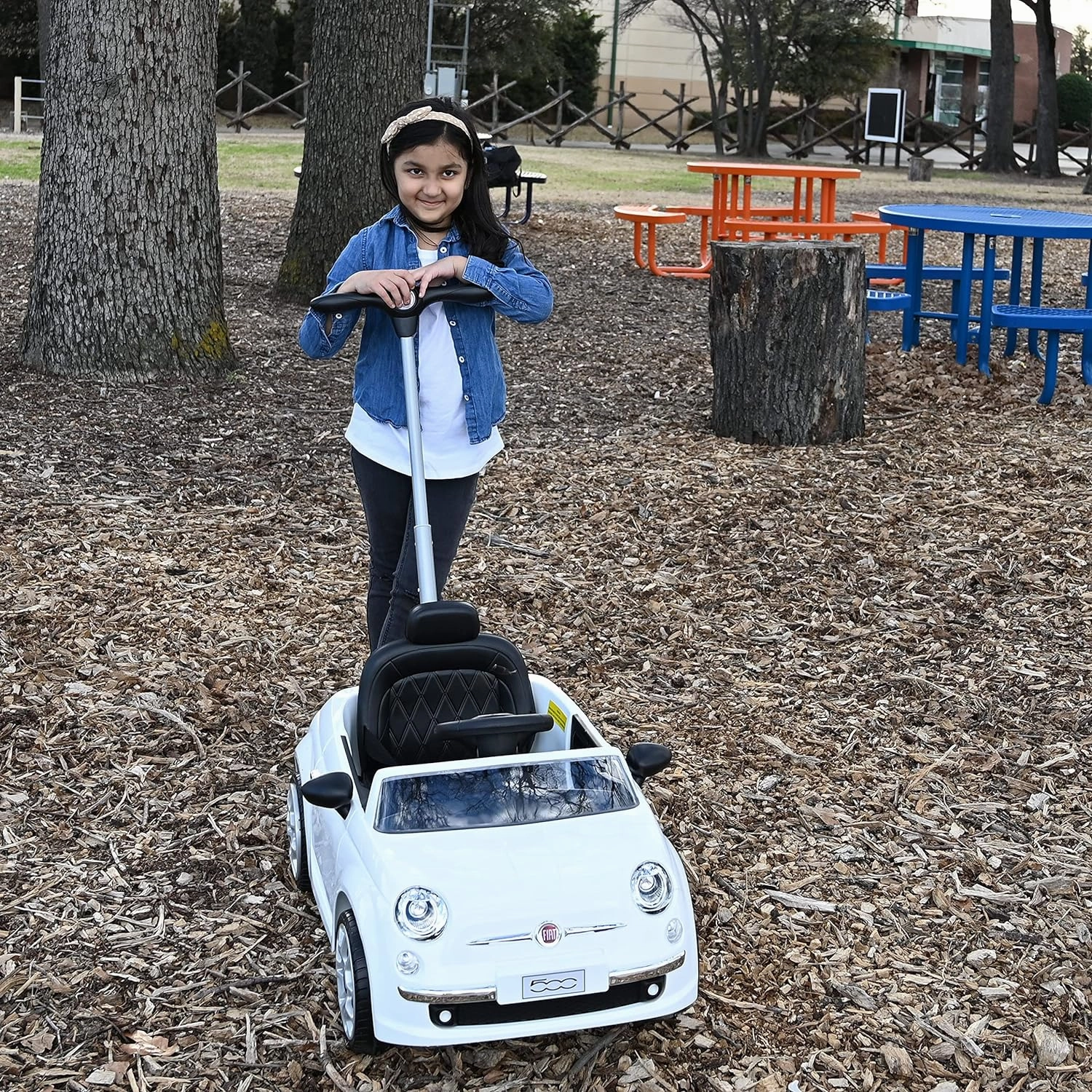 Best Ride On Cars Fiat 500 Push Car, with Stroller, Adjustable Footrest and Handle, Horn, Music, Stable Wheels, For Kids Aged 2-3 Years, 37 x 19 x 12 inches, Large, White