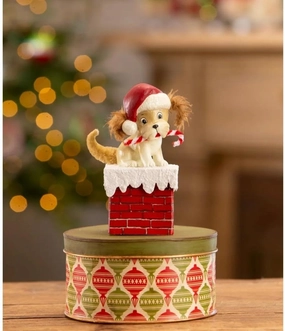Bethany Lowe 5.75" Dog on Chimney Christmas Candy Cane Box Figure