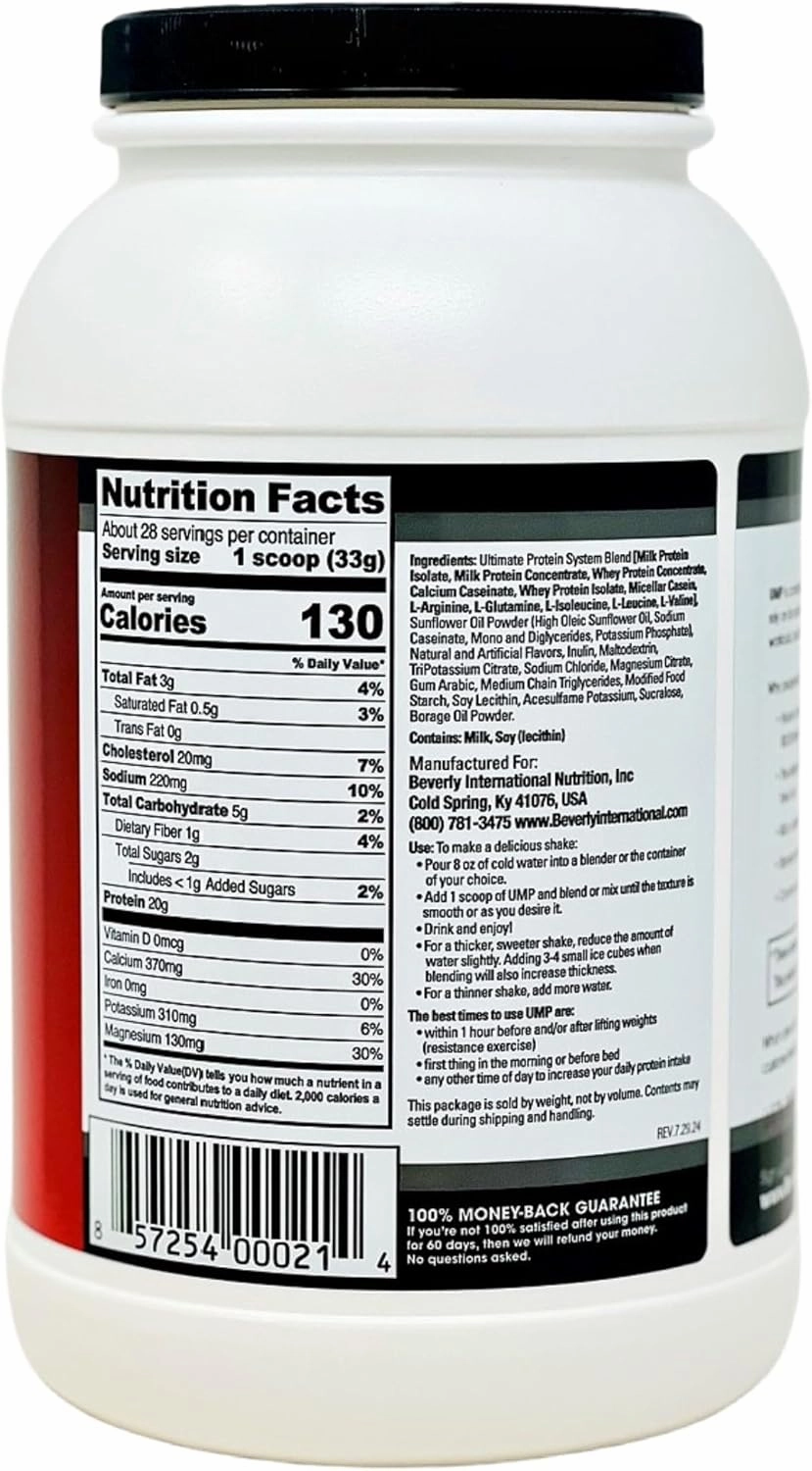 Beverly International UMP Protein Powder, Vanilla. Unique Whey-Casein Ratio Builds Lean Muscle. Easy to Digest. No Bloat. (32.8 oz) 2lb .8 oz