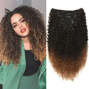 BHF 26 inch Kinky Curly Clip In Hair Extension, Double Weft Full Head Japanese Heat Resistance Fiber 140g Synthetic Hair Extensions For Women 7pieces (#MT1B/30)