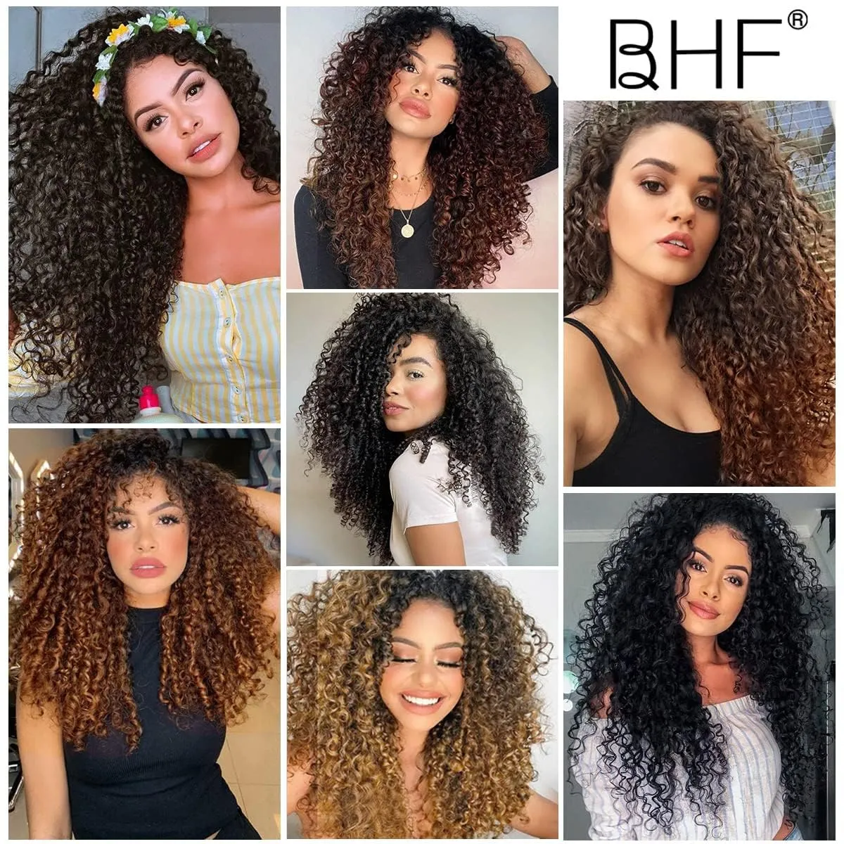 BHF 26 inch Kinky Curly Clip In Hair Extension, Double Weft Full Head Japanese Heat Resistance Fiber 140g Synthetic Hair Extensions For Women 7pieces (#MT1B/30)