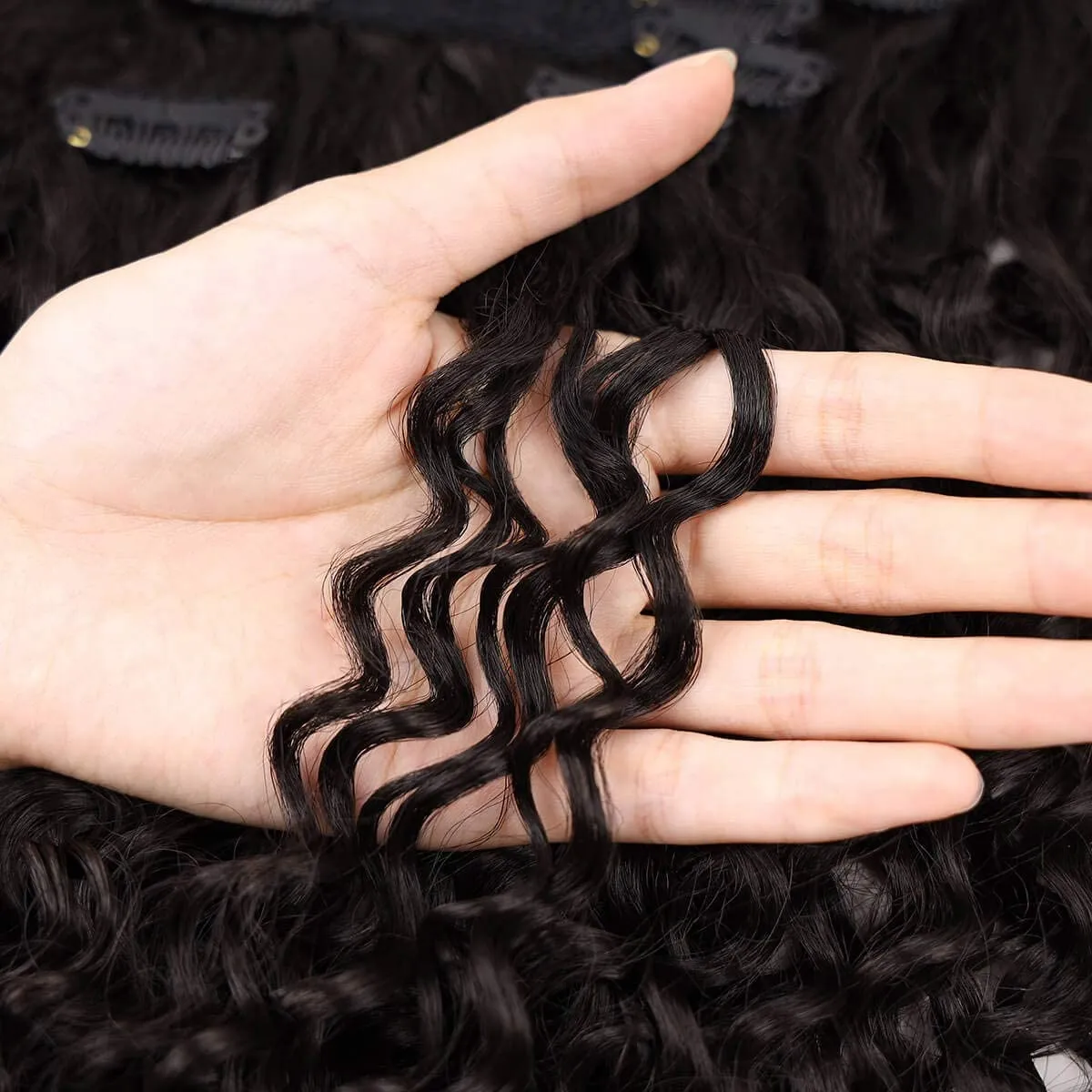 BHF 26 inch Kinky Curly Clip In Hair Extension, Double Weft Full Head Japanese Heat Resistance Fiber 140g Synthetic Hair Extensions For Women 7pieces (#MT1B/30)