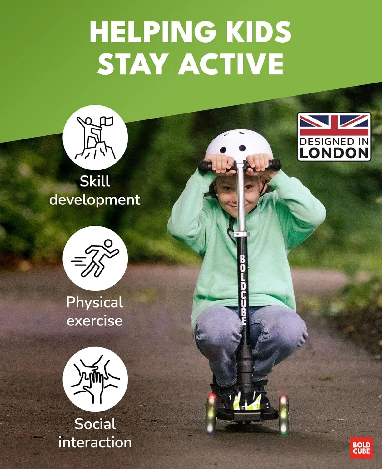 Big Fold | Three Wheel Scooter for Children Ages 5-10 Years | LED Wheels with Flashing Lights | Height Adjustable 65 to 89 cm | Rear Reflectors