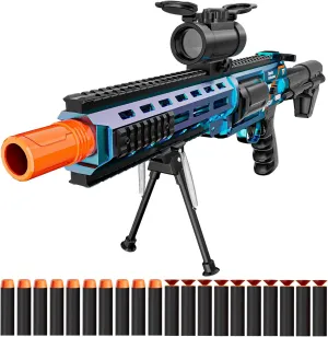 Big Revolver Toy Gun Shotgun - Soft Bullet Foam Dart Blaster Laucher Realistic Outdoor Play Adventure Force Level Bolt Action Plastic Fake Shot Gun Sniper Rifle Pistol Cool Kids Gifts Boys Age 8-12