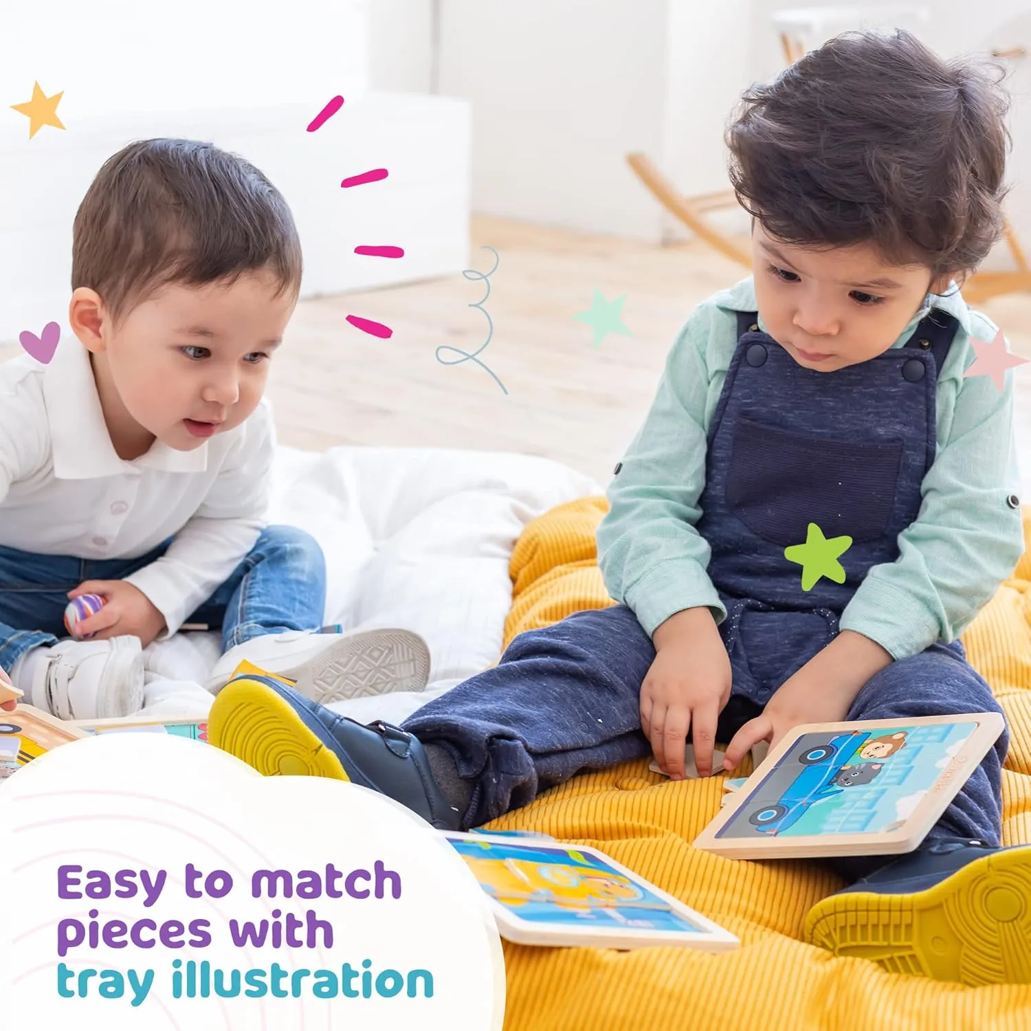 Bimi Boo 6-Sets of Wooden Vehicles Puzzles for Toddlers Ages 1-3 - Preschooler Montessori 9-Pieces Transport Jigsaw Puzzle Sets - STEM Learning Toy for Babies (9 Pcs Per Set)