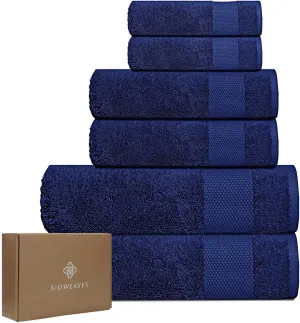 BIOWEAVES 100% Organic Cotton 6-Piece Luxury Bathroom Towels Set GOTS Certified 700 GSM, 2 Bath Towels, 2 Hand Towels & 2 Wash Cloths - Navy Blue