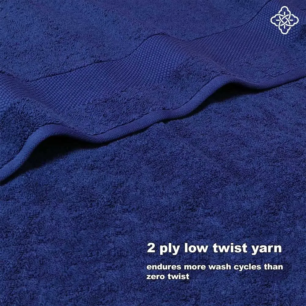 BIOWEAVES 100% Organic Cotton 6-Piece Luxury Bathroom Towels Set GOTS Certified 700 GSM, 2 Bath Towels, 2 Hand Towels & 2 Wash Cloths - Navy Blue