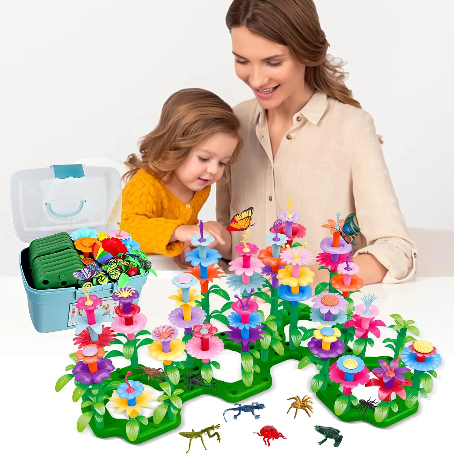 Birthday Toys Gifts for 2 3 4 5 6 Years Old Toddler Girls Boys, 156 PCS Insect Flower Garden Building Educational STEM Learning Pretend Play Gardening Set, Gifts for Preschool Kids Age 2 