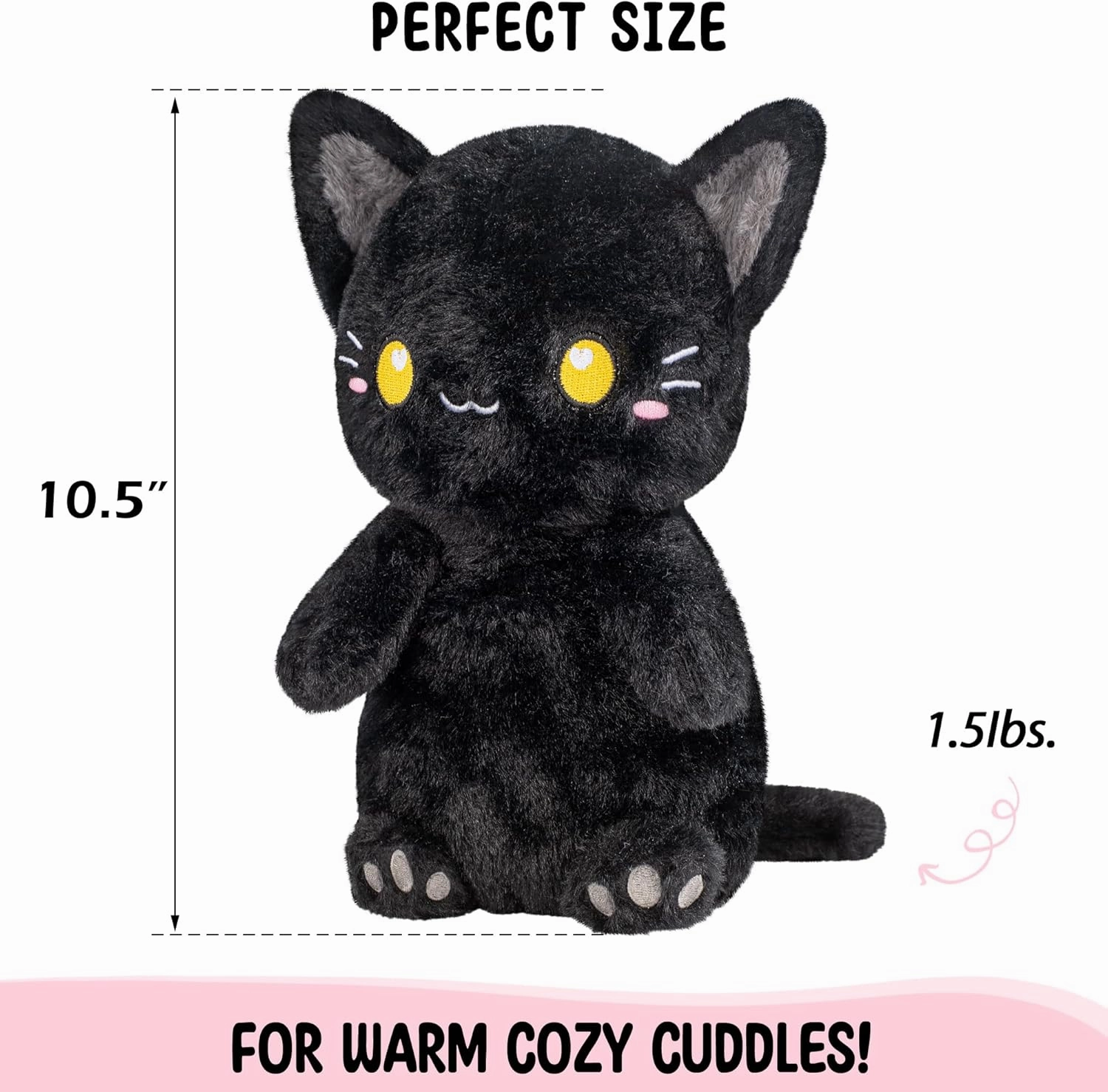 Black Cat Microwavable 1.5 lbs Unscented Heating Pad for Women and Kids- Cute Soft Cozy Pillow Plush Heatable Warm Stuffed Animals - Kawaii Hot and Cold Plushie - Black Cat Gifts for Girls and Women