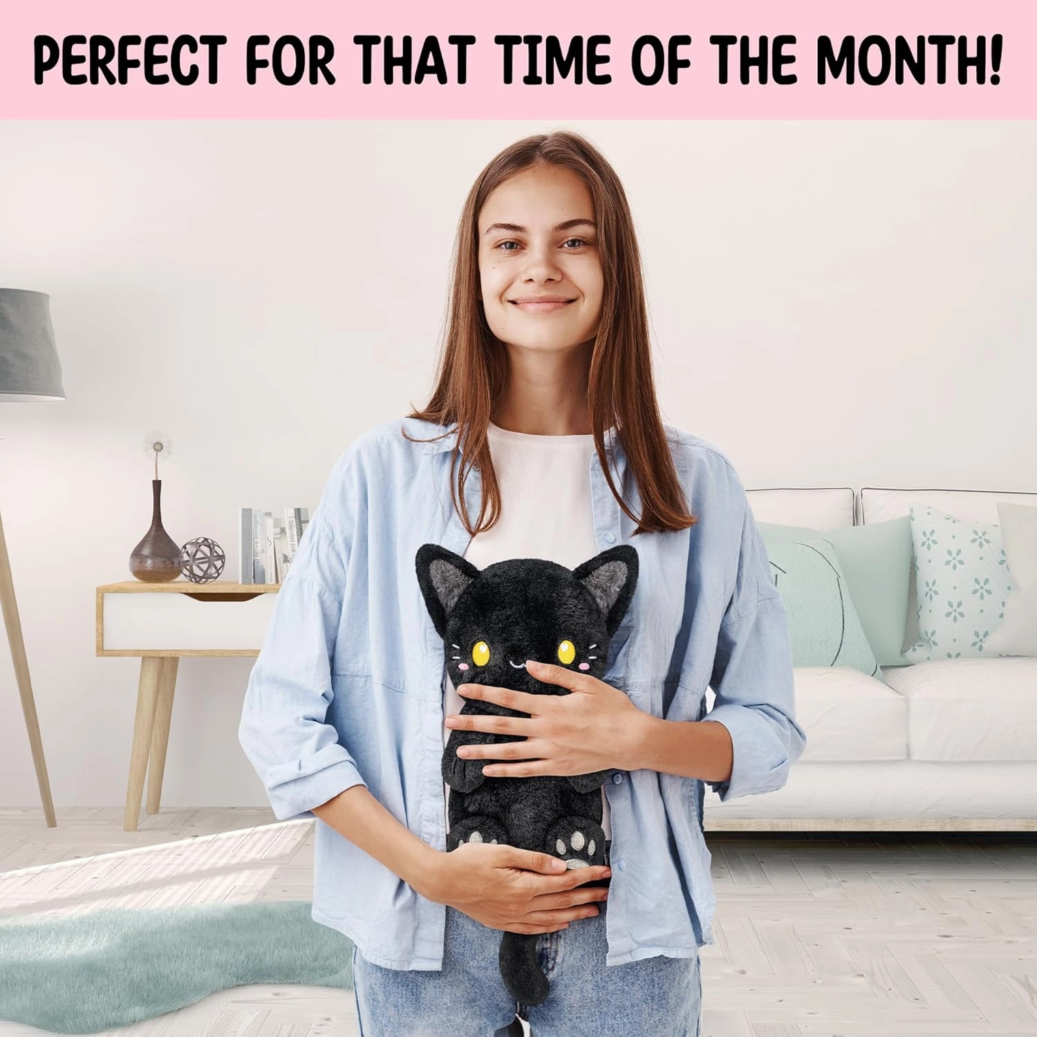 Black Cat Microwavable 1.5 lbs Unscented Heating Pad for Women and Kids- Cute Soft Cozy Pillow Plush Heatable Warm Stuffed Animals - Kawaii Hot and Cold Plushie - Black Cat Gifts for Girls and Women