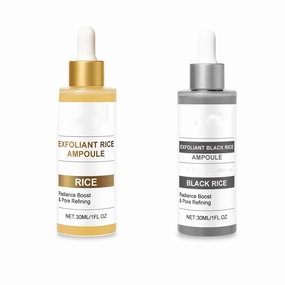 Black White Rice Exfoliant Ampoule Set, Face Black Rice Exfoliating Cream for Body Moisturizing and Pore Tightening (Combination)