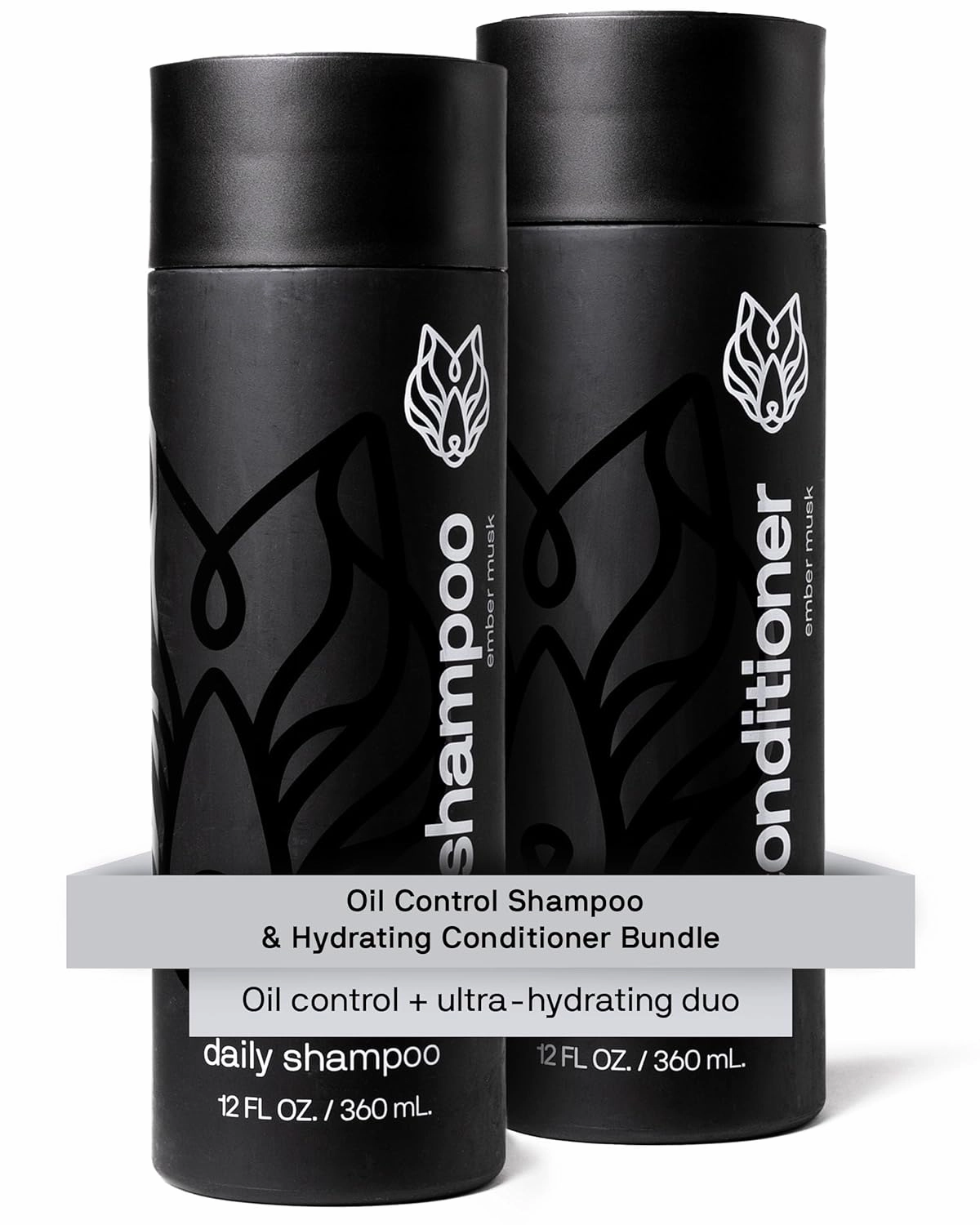 Black Wolf Mens Shampoo & Conditioner Set for Oily Hair - Oil Control Shampoo with Moisturizing & Deep Cleansing Formula - Conditioner for Soft & Silky Strands - Daily Hair Care for Men