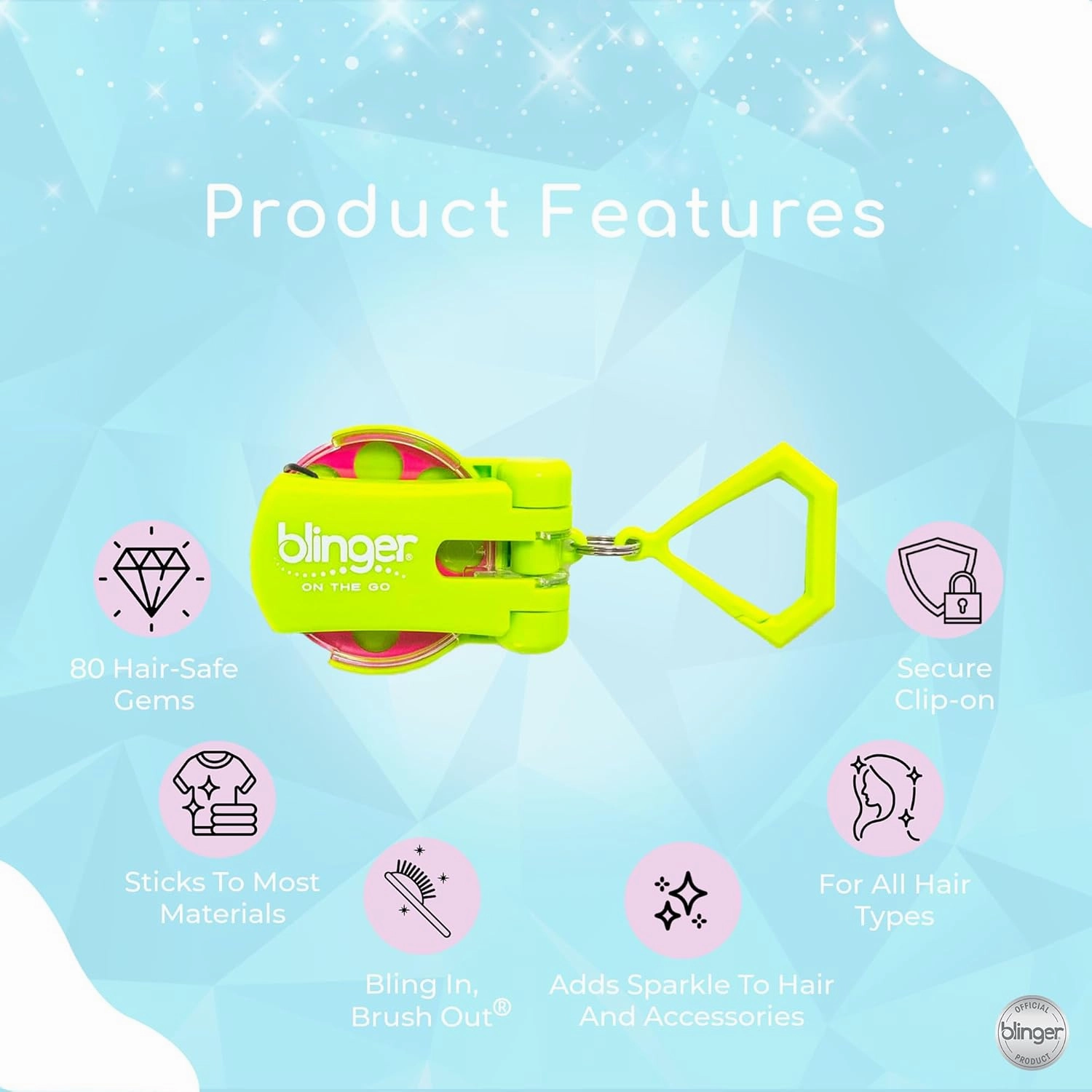 blinger® On The Go Mini Starter Kit – Bright (Lime Green) | 80 Rhinestones | Hair Styling Tool | Hair-Safe – Bling in Brush Out