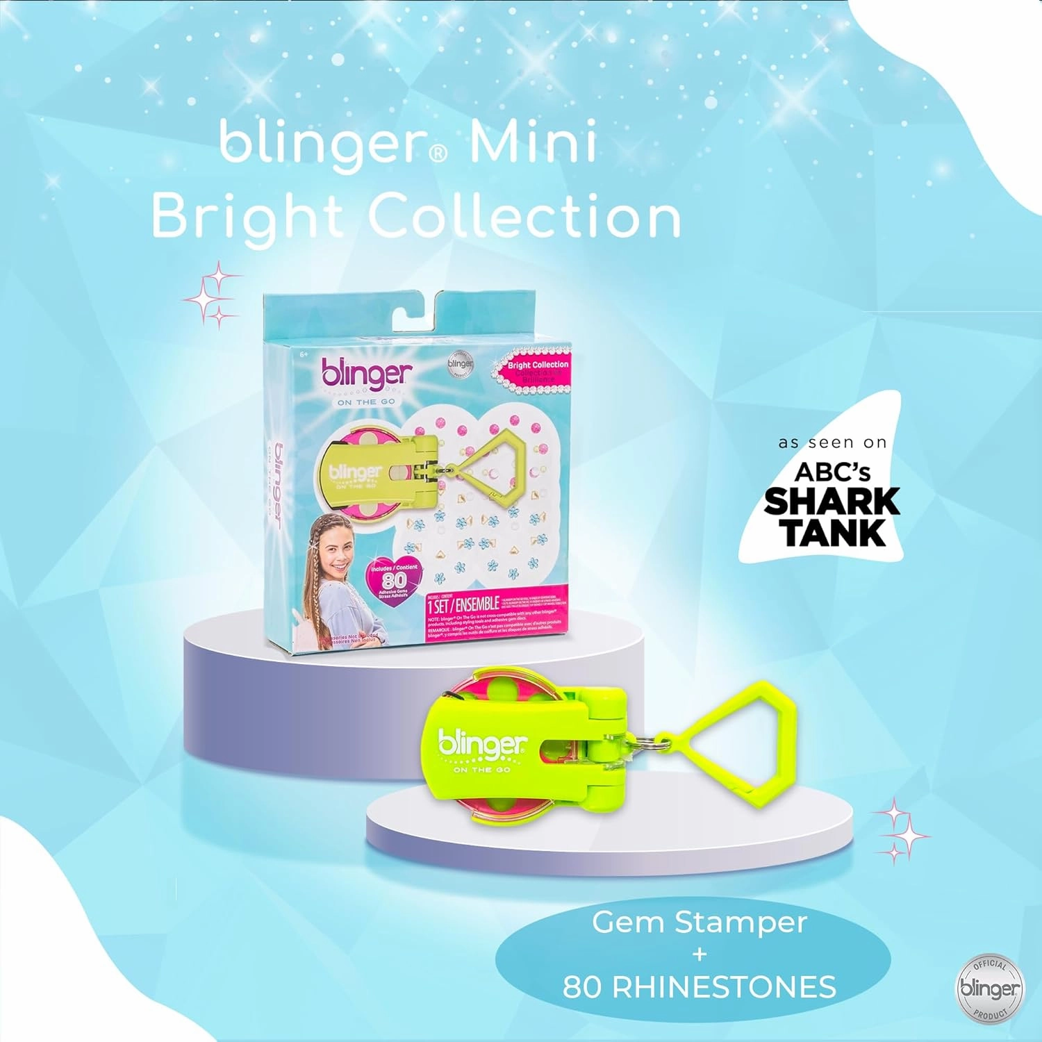 blinger® On The Go Mini Starter Kit – Bright (Lime Green) | 80 Rhinestones | Hair Styling Tool | Hair-Safe – Bling in Brush Out