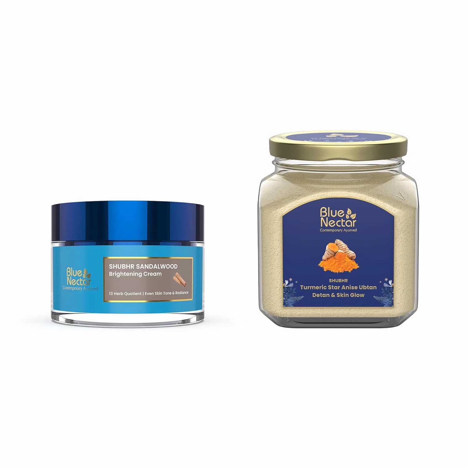 Blue Nectar Daily Moisturizer (1.7Oz) Paired with and Turmeric Tan Removal Face Pack Ubtan(3.53 Oz  0.53 Free)