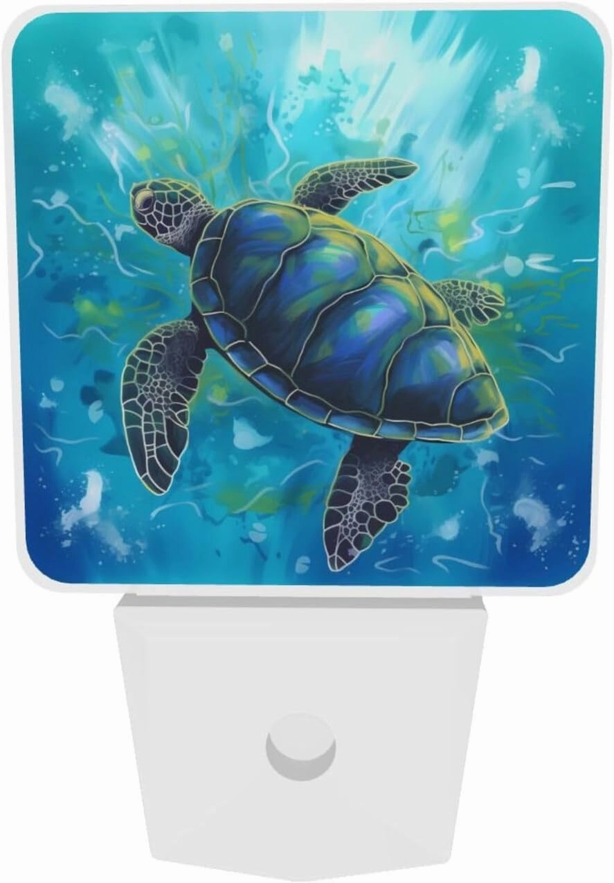 Blue Sea Turtle Ocean Set of 2 Led Night Lights, Night Light Auto Dusk-to-Dawn Sensor Night Lamp Home Decorative for Adult