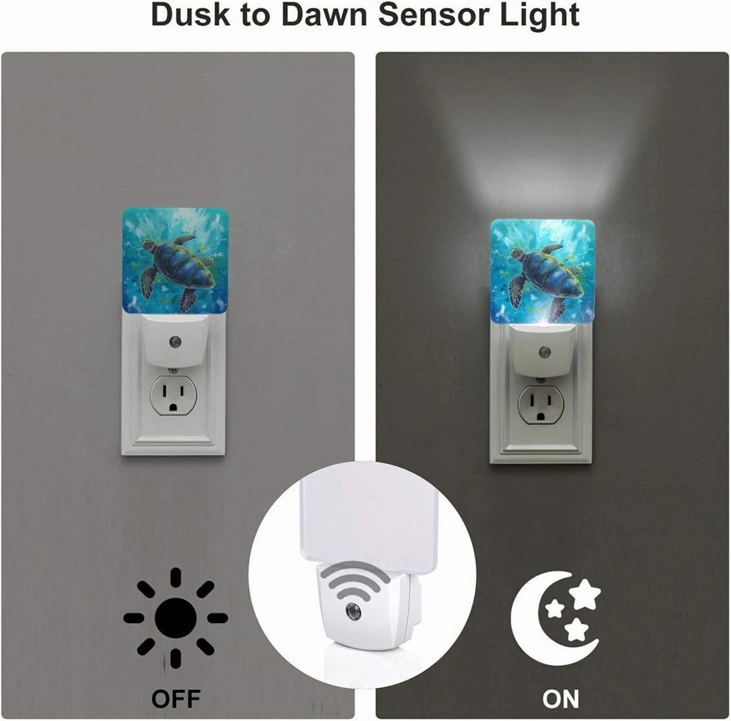 Blue Sea Turtle Ocean Set of 2 Led Night Lights, Night Light Auto Dusk-to-Dawn Sensor Night Lamp Home Decorative for Adult