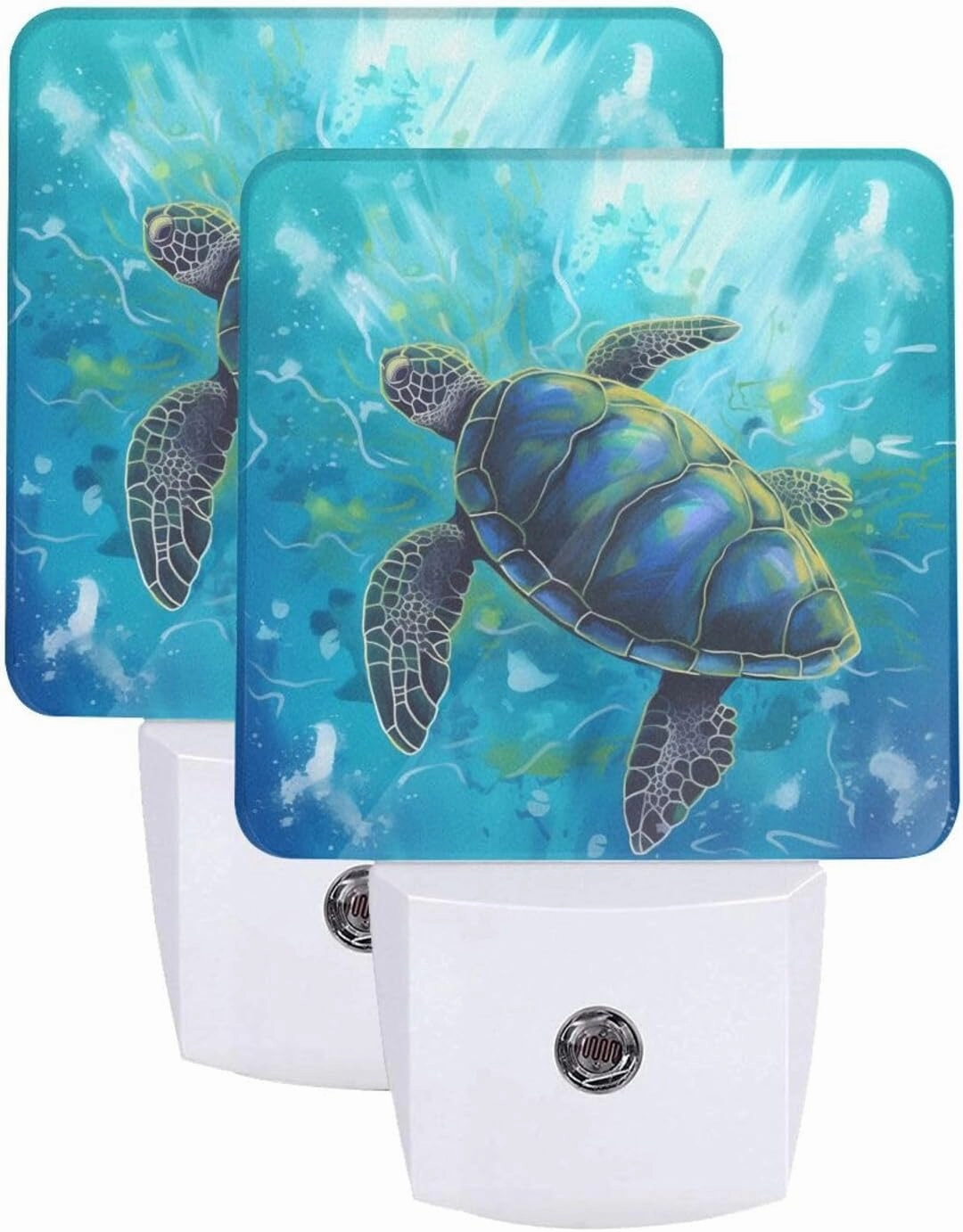 Blue Sea Turtle Ocean Set of 2 Led Night Lights, Night Light Auto Dusk-to-Dawn Sensor Night Lamp Home Decorative for Adult