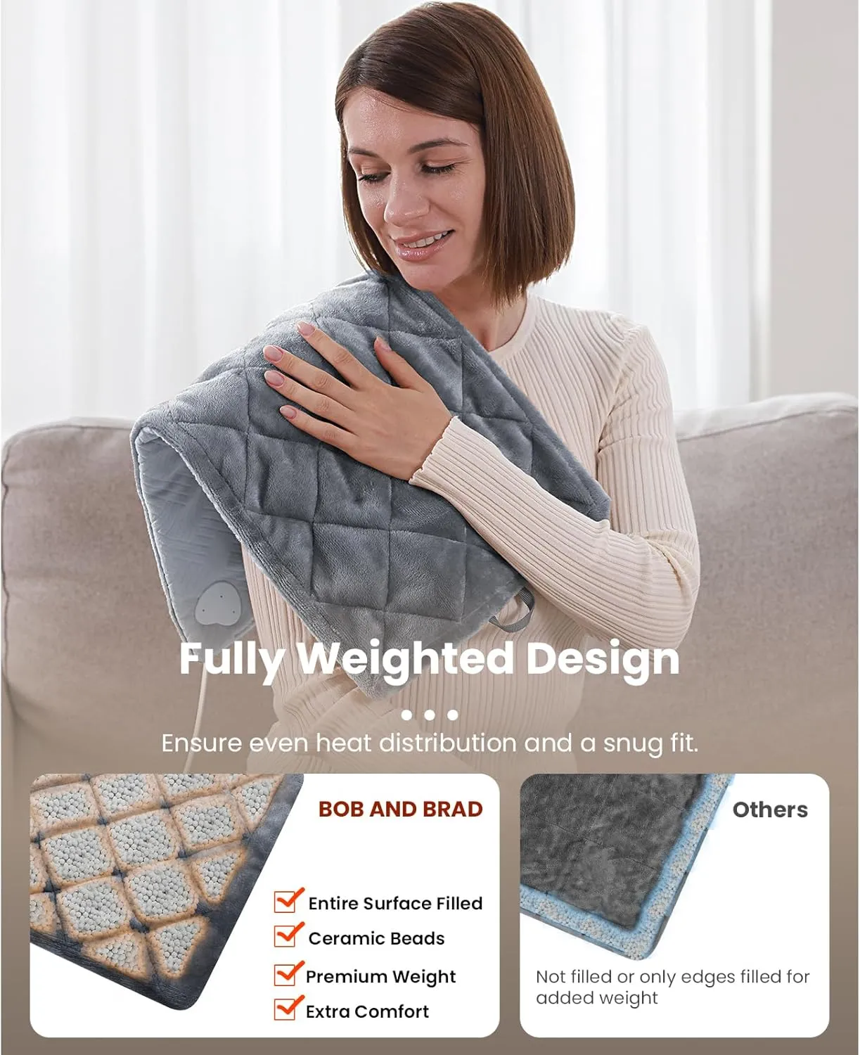 BOB AND BRAD Weighted Heating Pad with Far Infrared Therapy for Back Pain & Cramps Relief, Adjustable Belt Included, Deeper Muscle Relief for Neck and Shoulders, Leg, FSA HSA Eligible, 12"x24" (Gray)