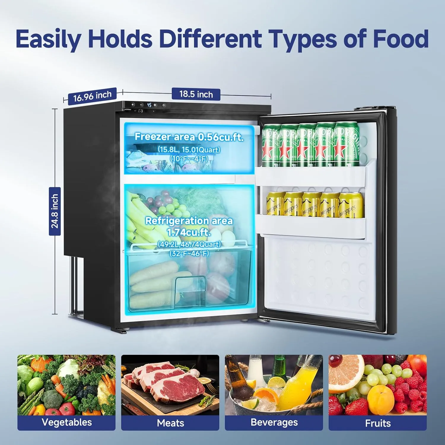 BODEGACOOLER 12 Volt Refrigerator, RV Refrigerator WIFI APP Control, 65L(2.3cu.ft.) RV Fridge Freezer, Car Refrigerator with Lock, (4℉-46℉) Travel Compressor Cooler 12/24V DC for Truck, RV, Camping