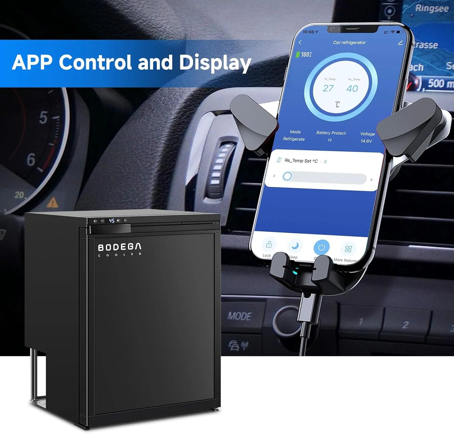 BODEGACOOLER 12 Volt Refrigerator, RV Refrigerator WIFI APP Control, 65L(2.3cu.ft.) RV Fridge Freezer, Car Refrigerator with Lock, (4℉-46℉) Travel Compressor Cooler 12/24V DC for Truck, RV, Camping