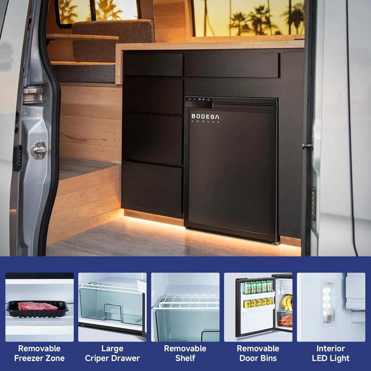 BODEGACOOLER 12 Volt Refrigerator, RV Refrigerator WIFI APP Control, 65L(2.3cu.ft.) RV Fridge Freezer, Car Refrigerator with Lock, (4℉-46℉) Travel Compressor Cooler 12/24V DC for Truck, RV, Camping