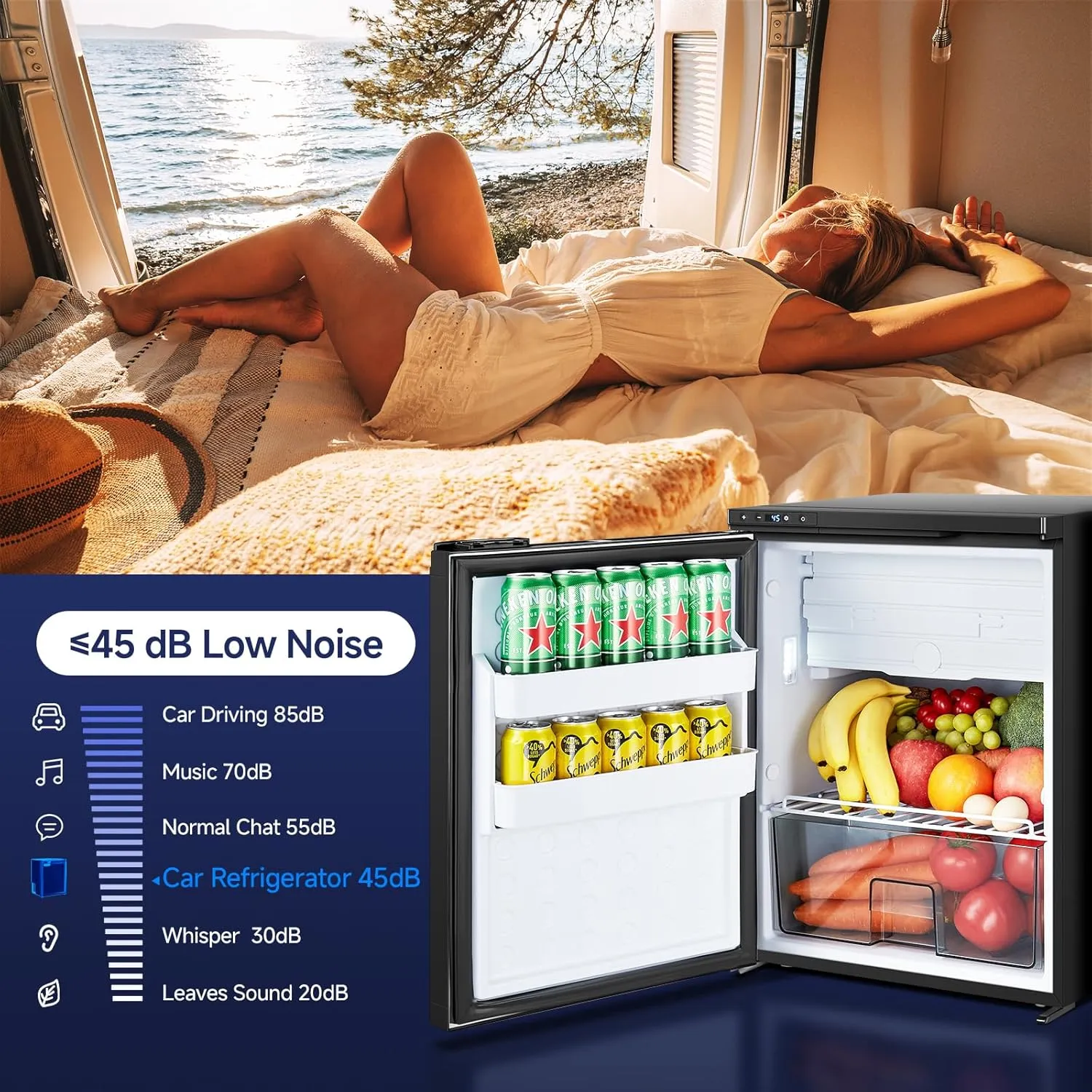 BODEGACOOLER 12 Volt Refrigerator, RV Refrigerator WIFI APP Control, 65L(2.3cu.ft.) RV Fridge Freezer, Car Refrigerator with Lock, (4℉-46℉) Travel Compressor Cooler 12/24V DC for Truck, RV, Camping