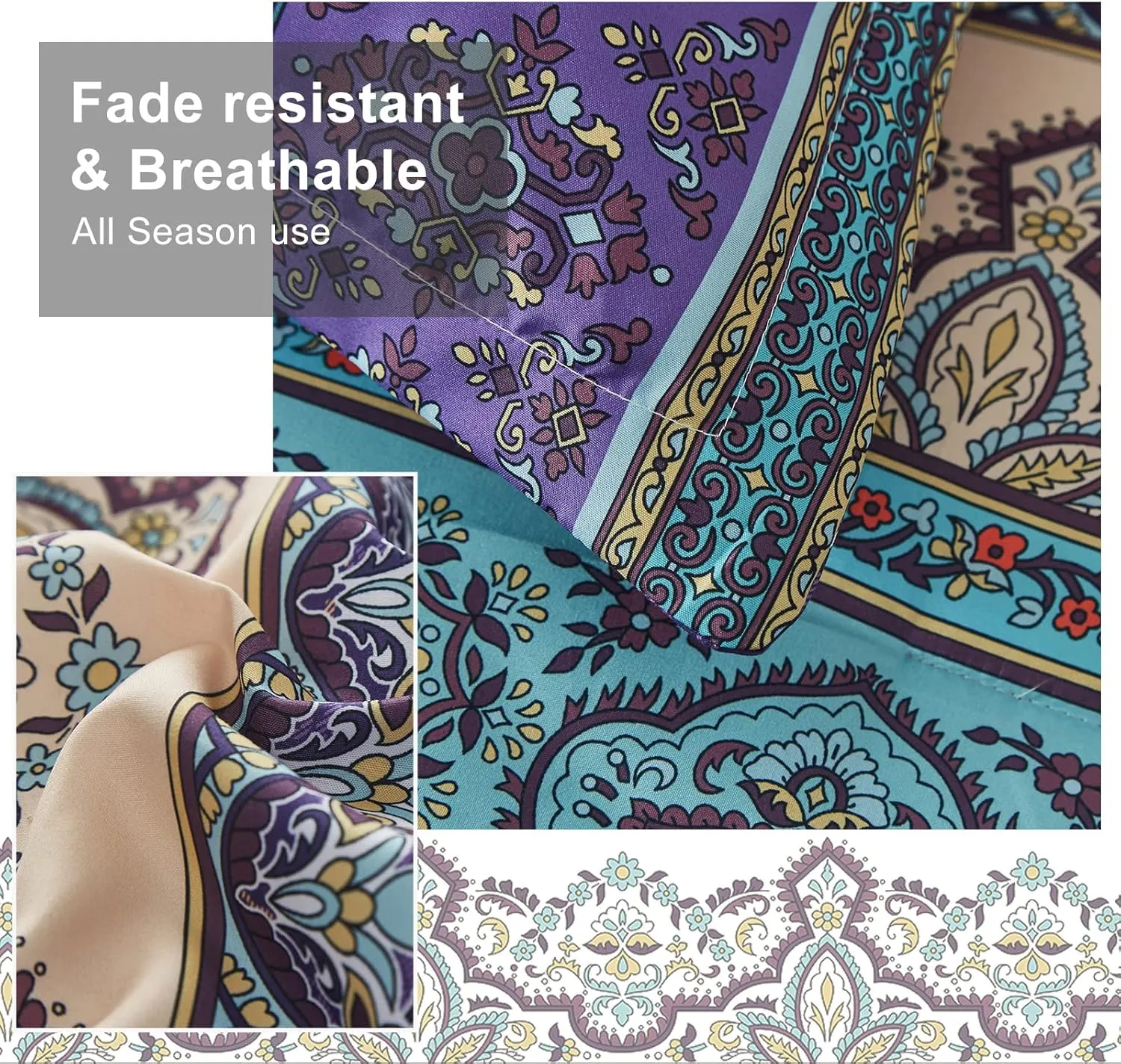 Boho Comforter Set Queen Size 8 Piece Bed in a Bag Bohemian Striped Bedding Quilt Set Aqua Paisley Floral Comforter and Sheet Set,Soft Microfiber Complete Bedding Sets for All Season