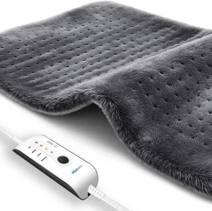 Boncare® Large Heating Pad for Back Pain Relief and Cramps with Auto Shut Off & 4 Temperature Settings, Fast Heat up Instant Comfort and Ultra Soft Velvet Plush Machine Washable (Gray, 12"x24")