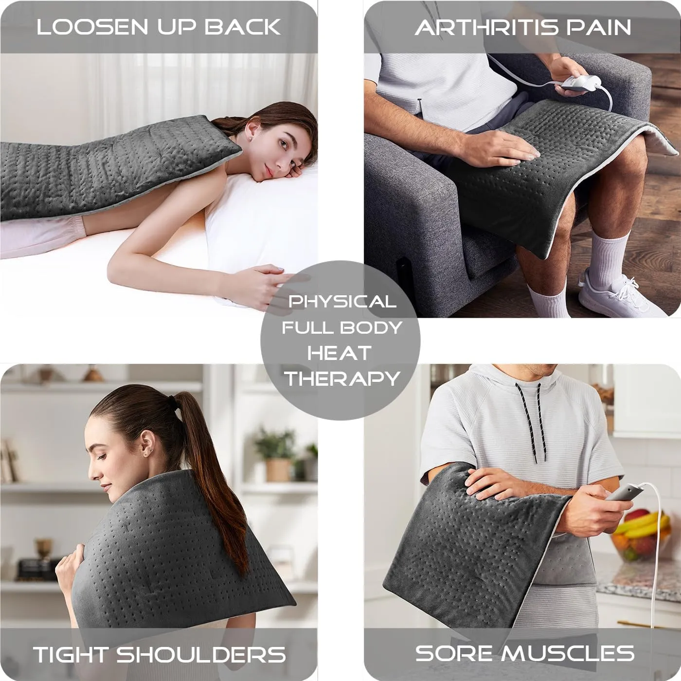 Boncare® Large Heating Pad for Back Pain Relief and Cramps with Auto Shut Off & 4 Temperature Settings, Fast Heat up Instant Comfort and Ultra Soft Velvet Plush Machine Washable (Gray, 12"x24")