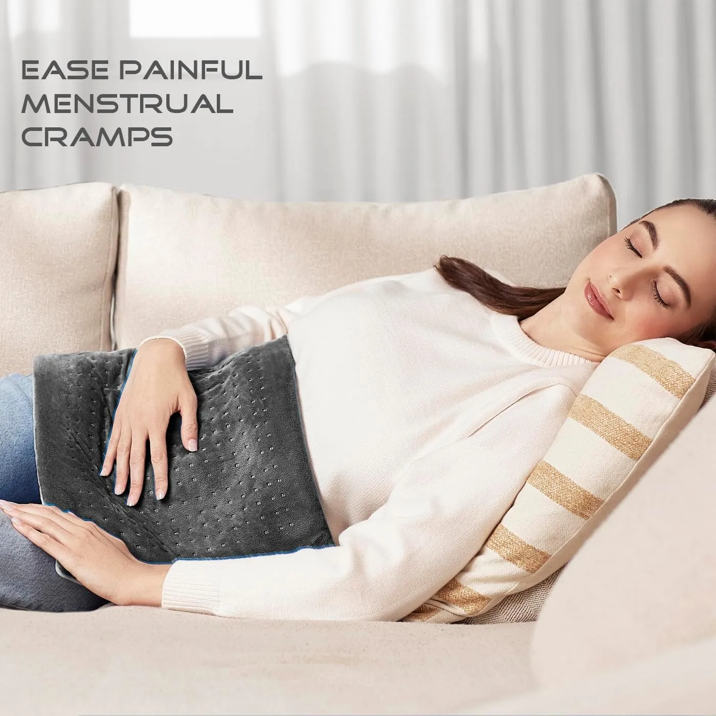 Boncare® Large Heating Pad for Back Pain Relief and Cramps with Auto Shut Off & 4 Temperature Settings, Fast Heat up Instant Comfort and Ultra Soft Velvet Plush Machine Washable (Gray, 12"x24")
