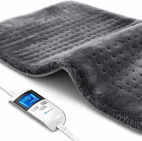 Boncare® LCD Digital Control 12” x 24” Heating Pad for Back Pain Relief and Cramps with Auto Shut off Large Size 6 Temperature Settings 6 Timers Super Soft Velvet Moist / Dry Hot Heat Pad (Dark Gray)