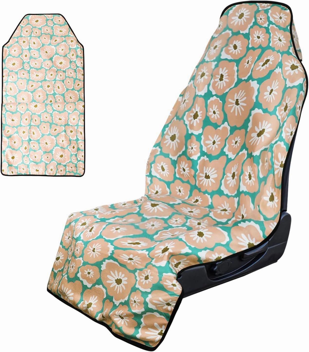 Booty Barrier - Highly Water-Resistant Washable Car Seat Cover for Post-Workout and Kids - Soft, Absorbent, Eco-Friendly Fabric Made from Recycled Water Bottles (Flower Power)