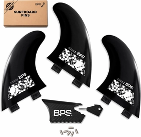 BPS New Zealand Fiberglass Reinforced Eco Surfboard Fins with 60% Recycled Nylon Plastic Thruster 3 Fins Set (FCS G5 M5 Style), with FCS Screws and Hex Key