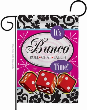 Breeze Decor It's Bunco Time! Garden Flag - Interests Games Night Dice Poker Bingo Hobbies Leisure Activity - House Decoration Banner Small Yard Gift Double-Sided Made in USA 13 X 18.5