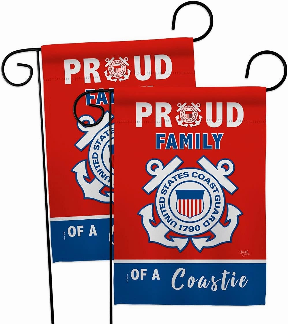 Breeze Decor Proud Family Coastie Garden Flag - 2pcs Pack Armed Forces Coast Guard USCG Semper Paratus United State American Military Veteran Retire Official - House Yard Gift Double-Sided 13 X 18.5