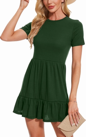 Breezy Lane Womens Summer Mini Dresses Short Sleeve Crew Neck Babydoll Dress Ribbed Casual T-Shirt Dress